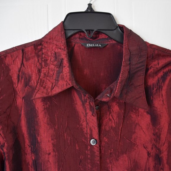 Beliza Burgundy Crinkled Shirt- Size 16- New! - Picture 2 of 7